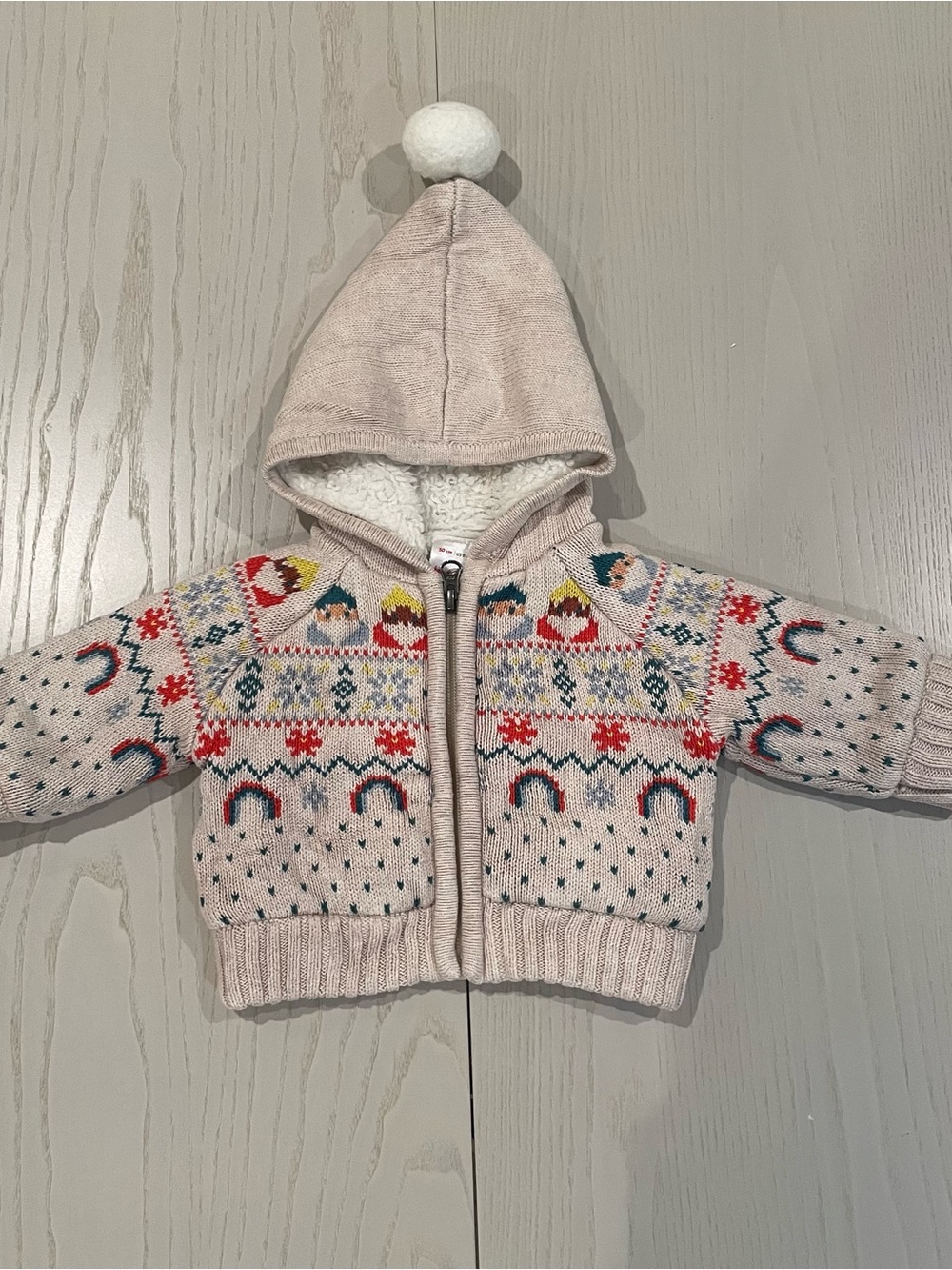 Hanna Andersson Gnome Hood Sweater Jacket (Rainbow Gnomes)  - Size 0-3 months 50